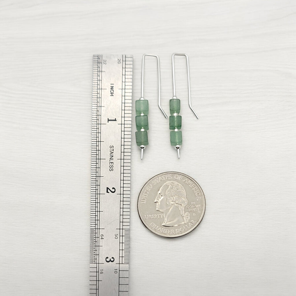 Cube - Green Aventurine & Silver Threaders Earrings Bijou by SAM
