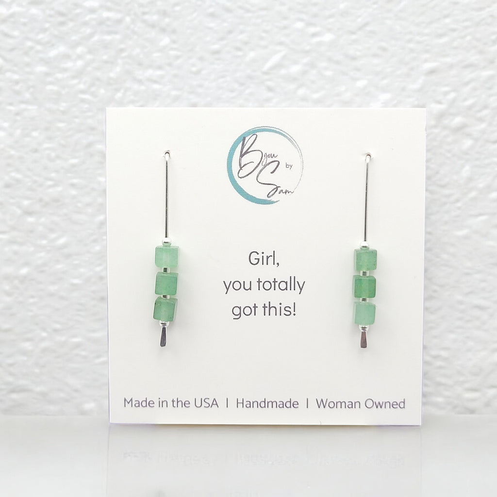 Cube - Green Aventurine & Silver Threaders Earrings Bijou by SAM