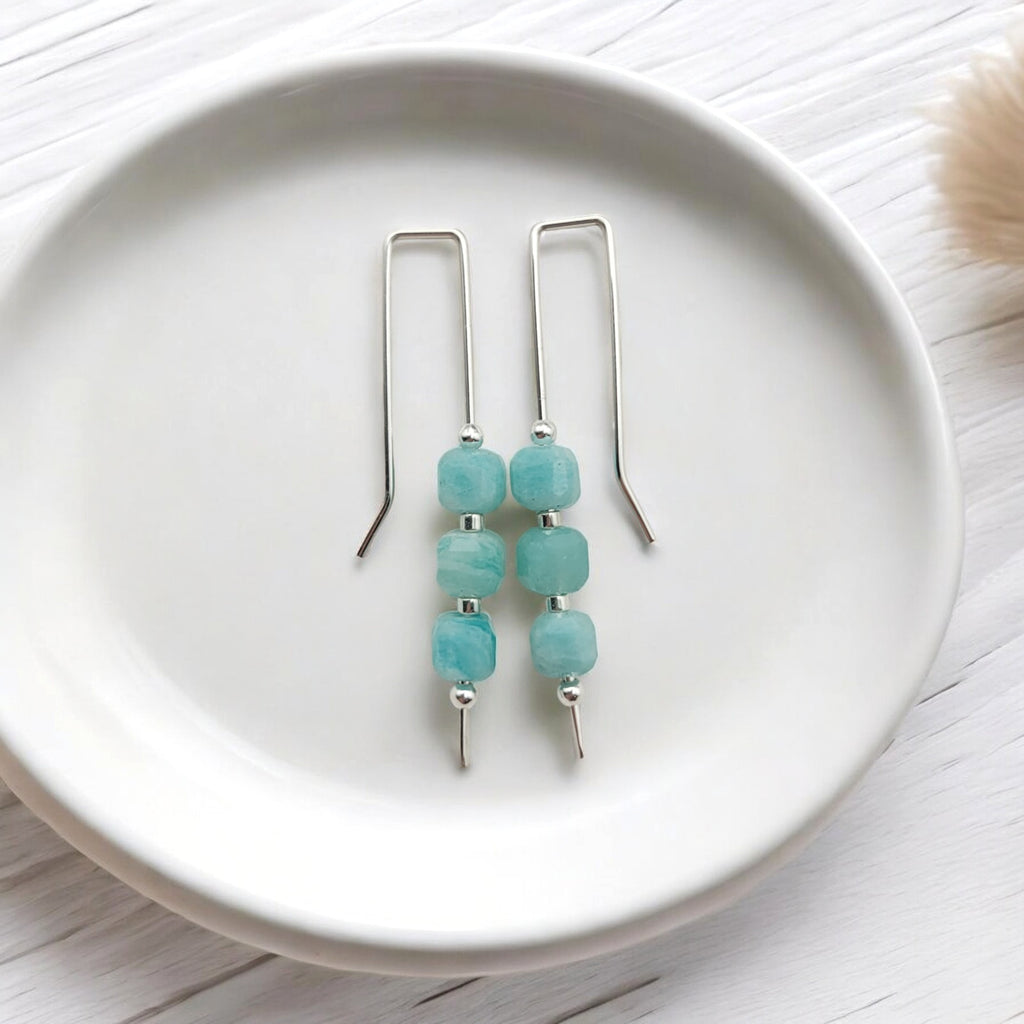 Cube - Silver & Amazonite Threaders Earrings Bijou by SAM