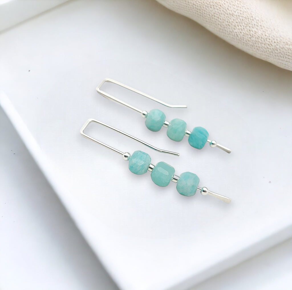 Cube - Silver & Amazonite Threaders Earrings Bijou by SAM