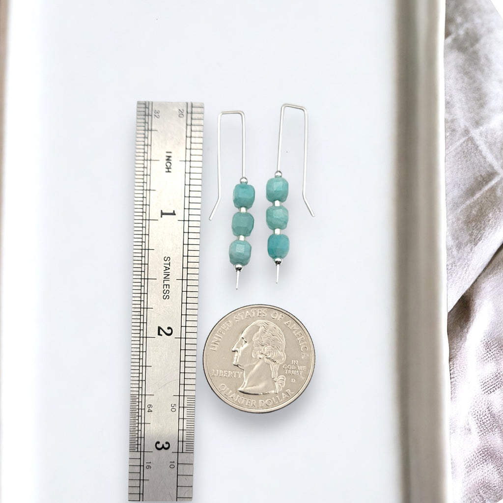 Cube - Silver & Amazonite Threaders Earrings Bijou by SAM