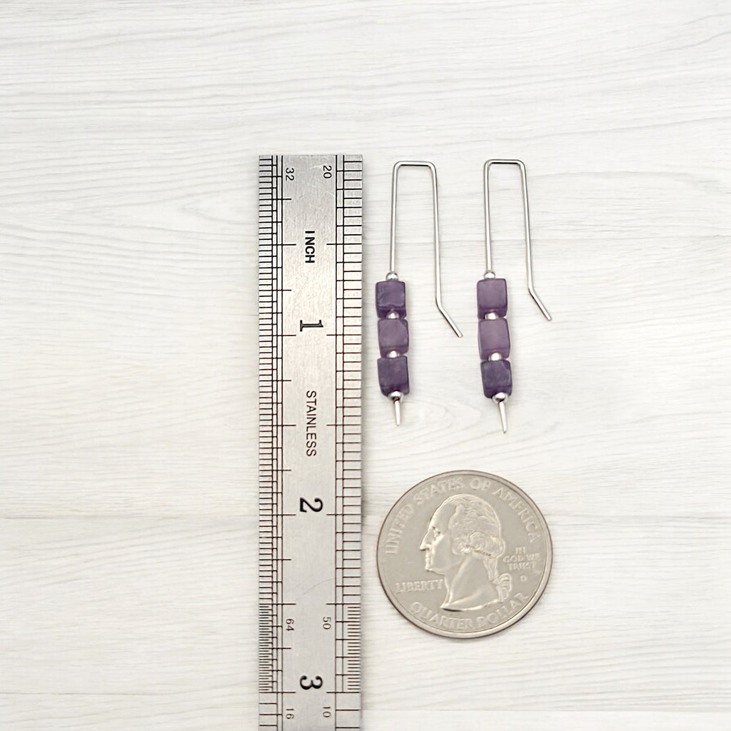 Cube - Silver & Amethyst Threaders Earrings Bijou by SAM