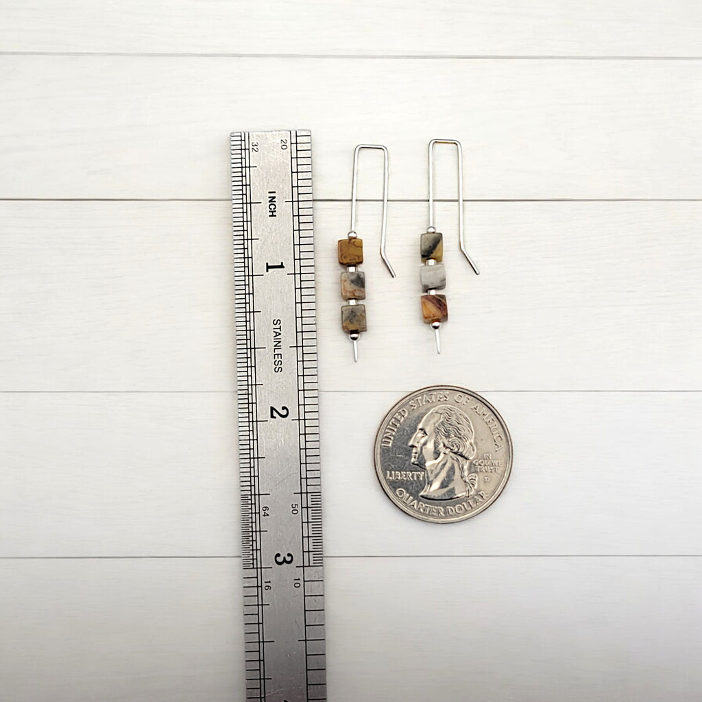 Cube - Crazy Lace Agate & Silver Threaders Earrings Bijou by SAM