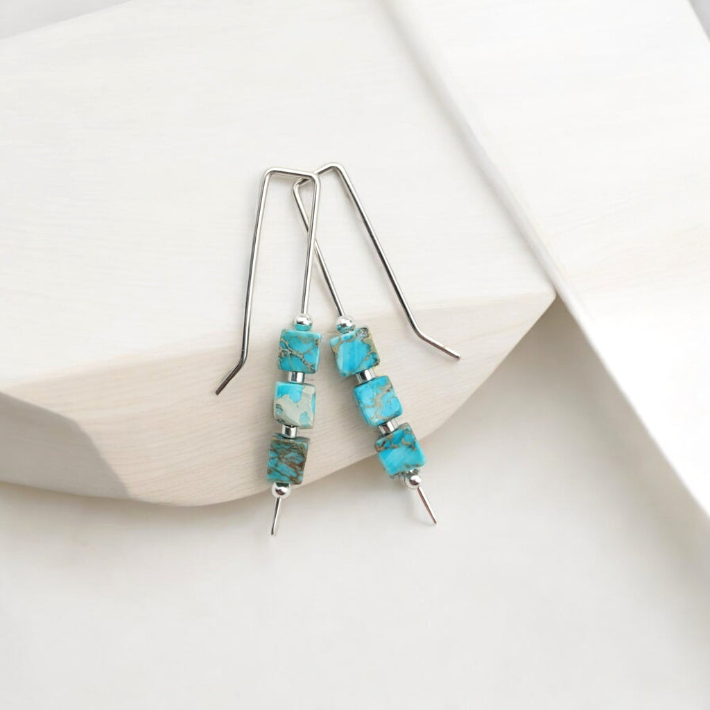 Cube - Turquoise & Silver Threaders Earrings Bijou by SAM