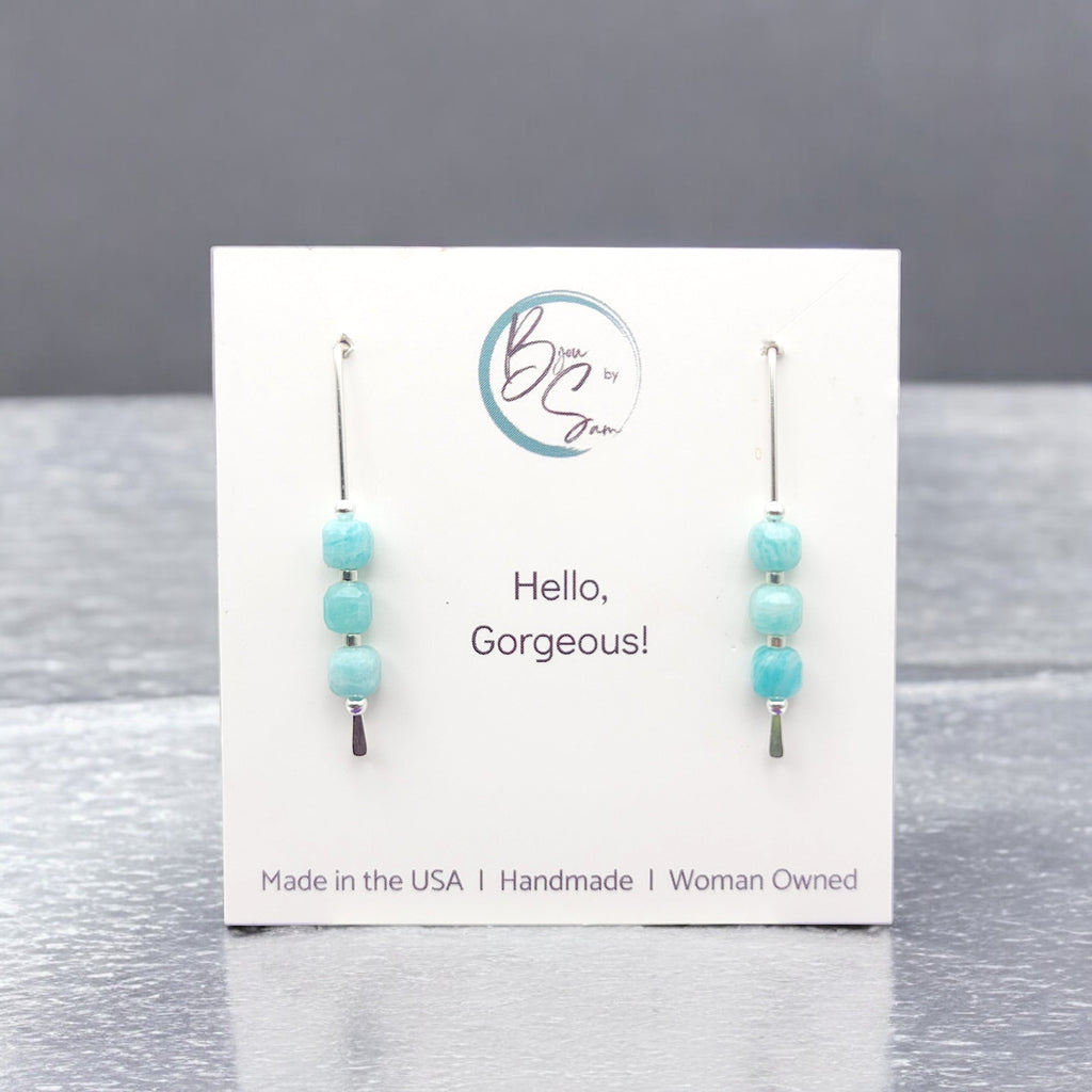 Cube - Silver & Amazonite Threaders Earrings Bijou by SAM
