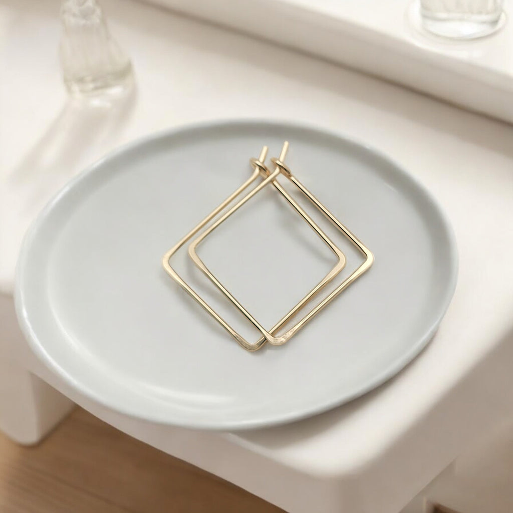 True - Square Gold Hoop Earrings Earrings Bijou by SAM