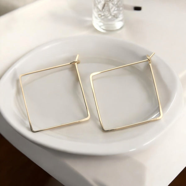 True - Square Gold Hoop Earrings Earrings Bijou by SAM