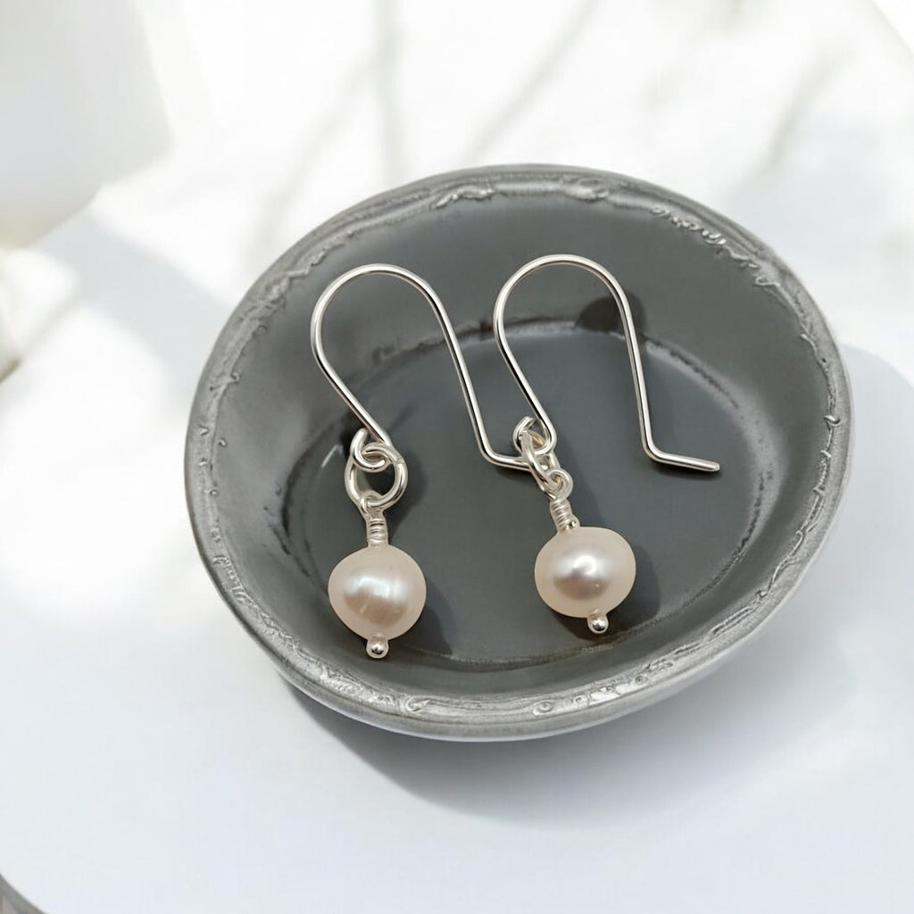 Pearl - Silver & Ivory Dangle Earrings Bijou by SAM