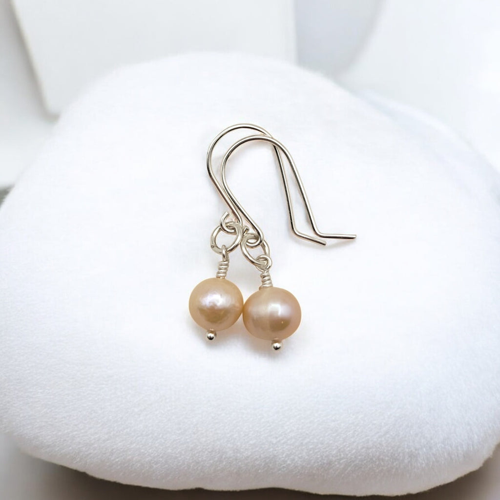 Pearl - Silver & Light Peach Dangle Earrings Bijou by SAM