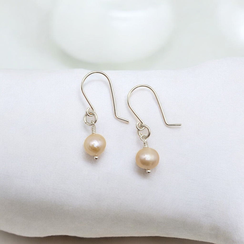 Pearl - Silver & Light Peach Dangle Earrings Bijou by SAM