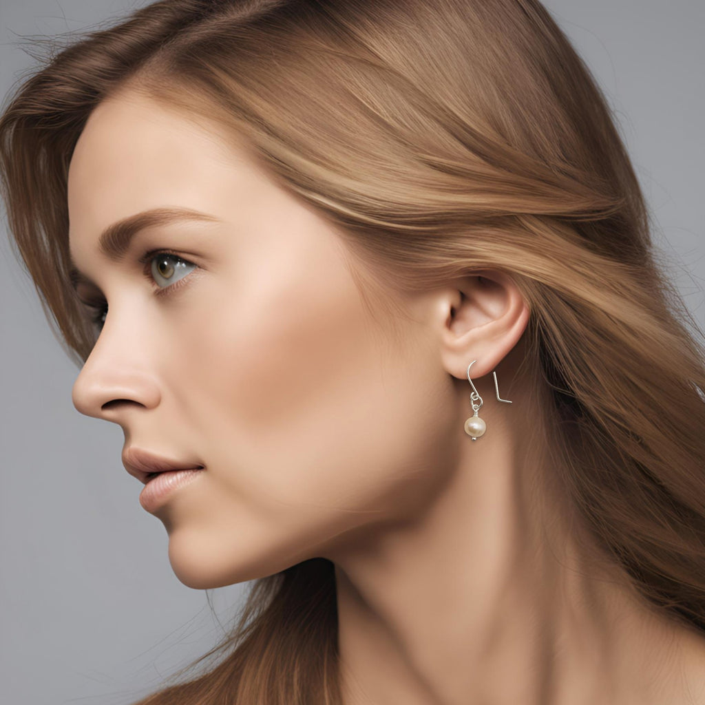 Pearl - Silver & Light Peach Dangle Earrings Bijou by SAM