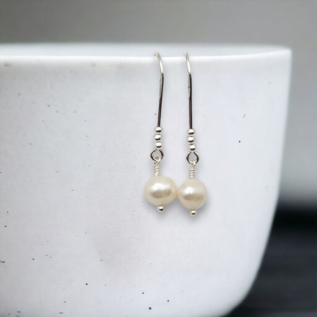 Pearl - Silver & Ivory Threader Earrings Bijou by SAM