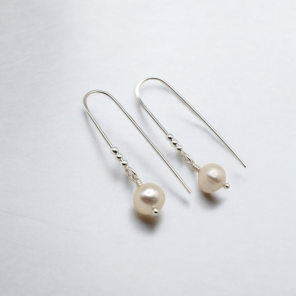 Pearl - Silver & Ivory Threader Earrings Bijou by SAM