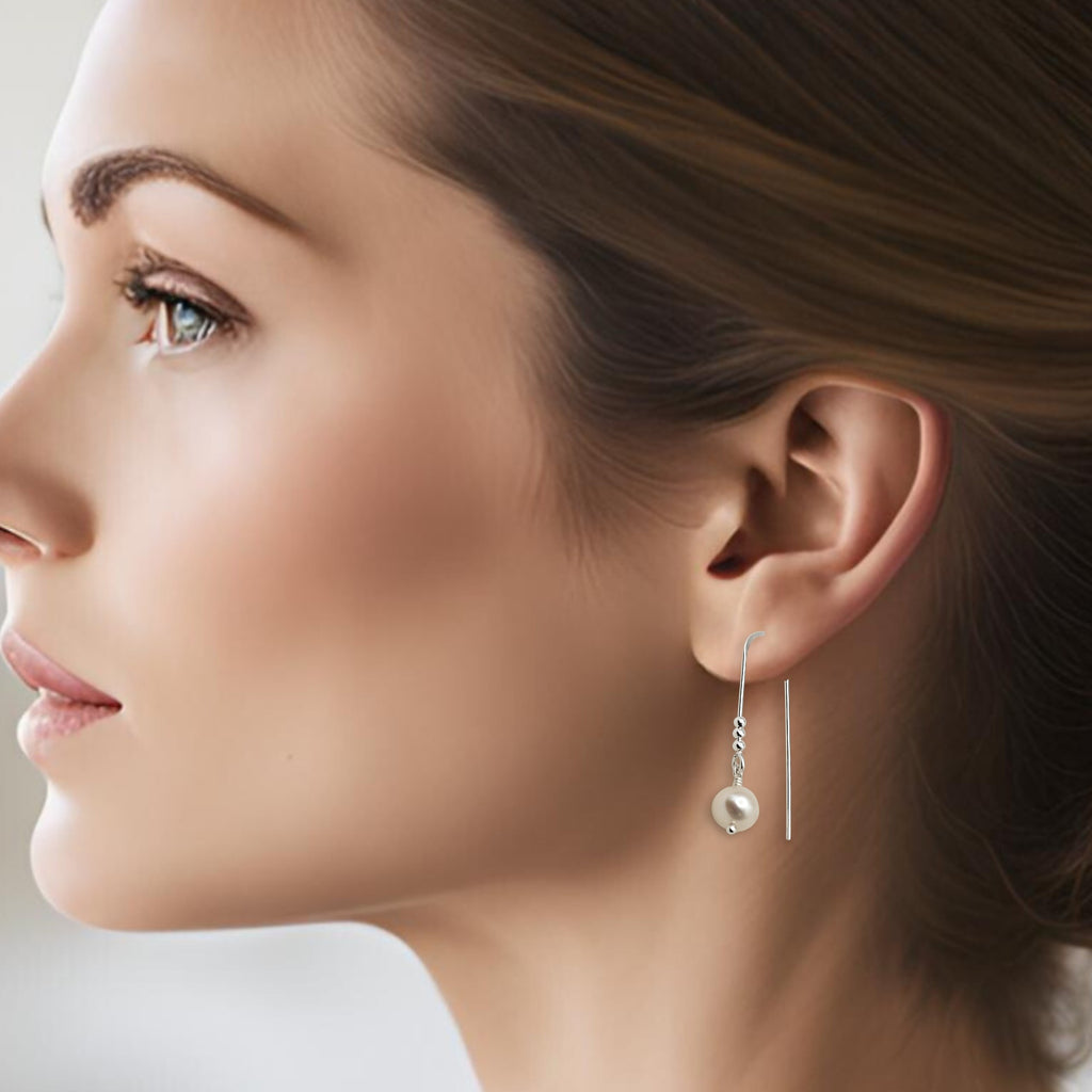 Pearl - Silver & Ivory Threader Earrings Bijou by SAM