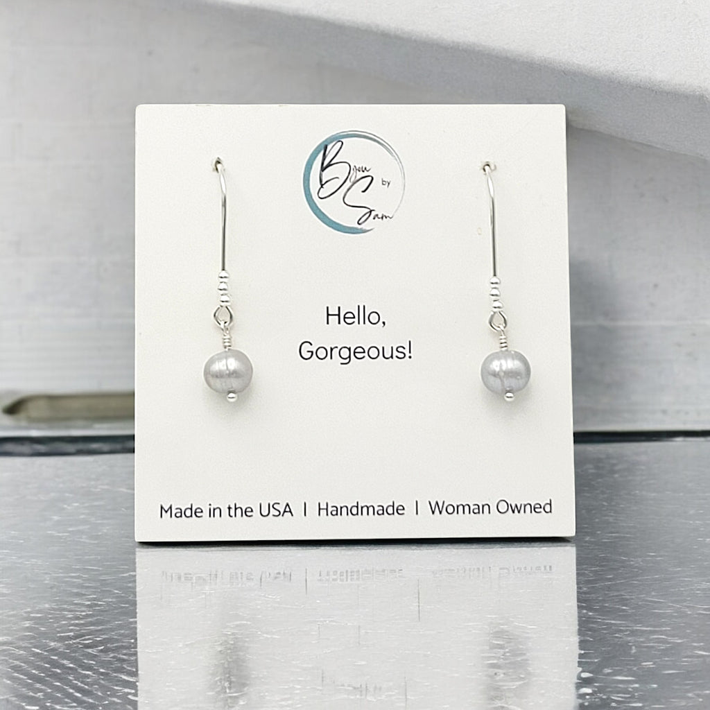 Pearl - Silver & Gray Threader Earrings Bijou by SAM