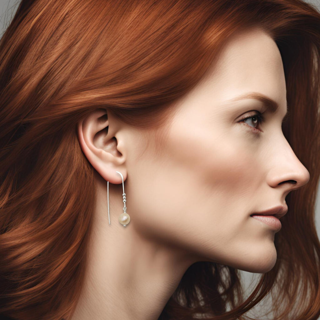 Pearl - Silver & Peach Threader Earrings Bijou by SAM