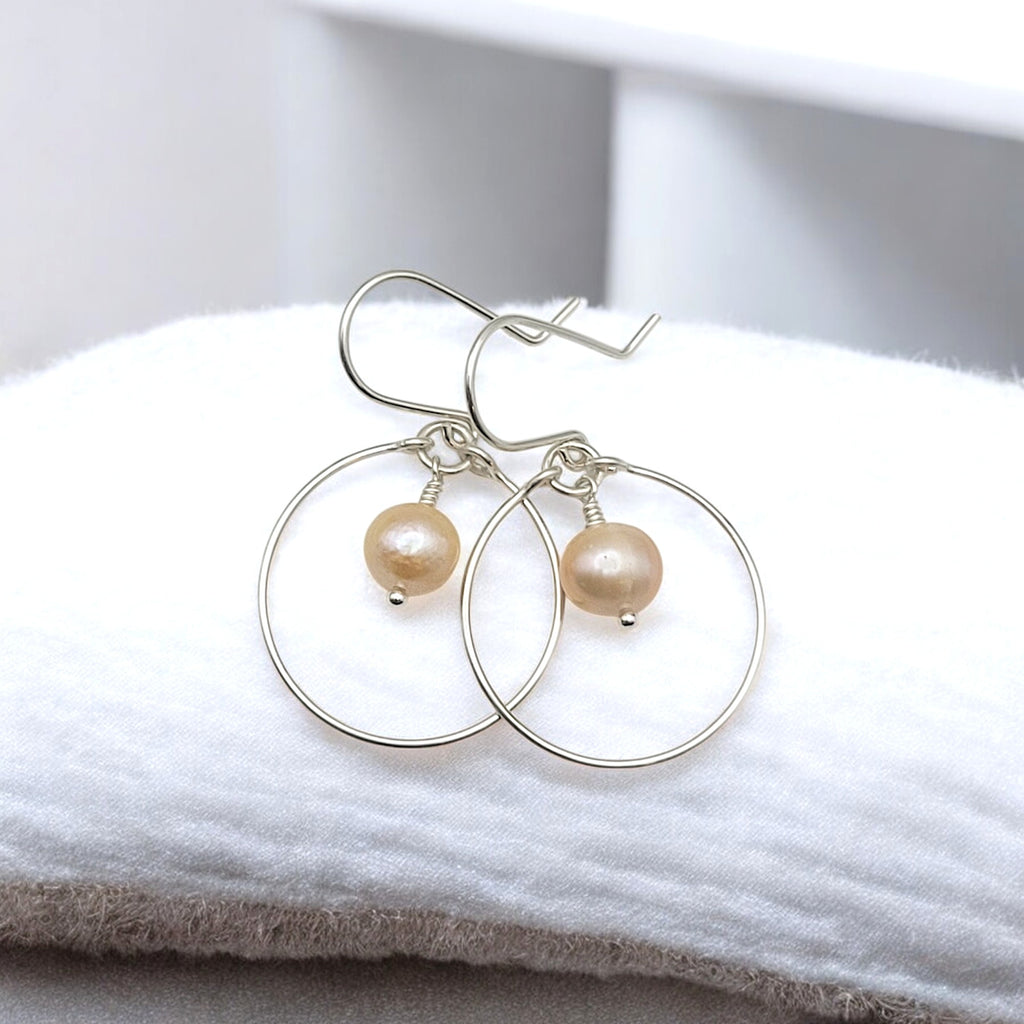 Pearl - Silver & Peach Hoops Earrings Bijou by SAM