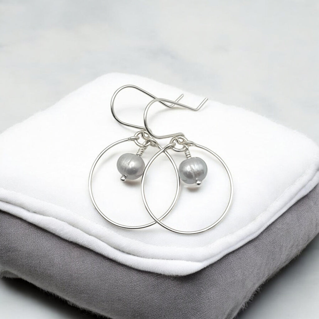 Pearl - Silver and Gray Hoops Earrings Bijou by SAM