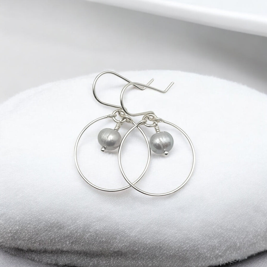 Pearl - Silver and Gray Hoops Earrings Bijou by SAM