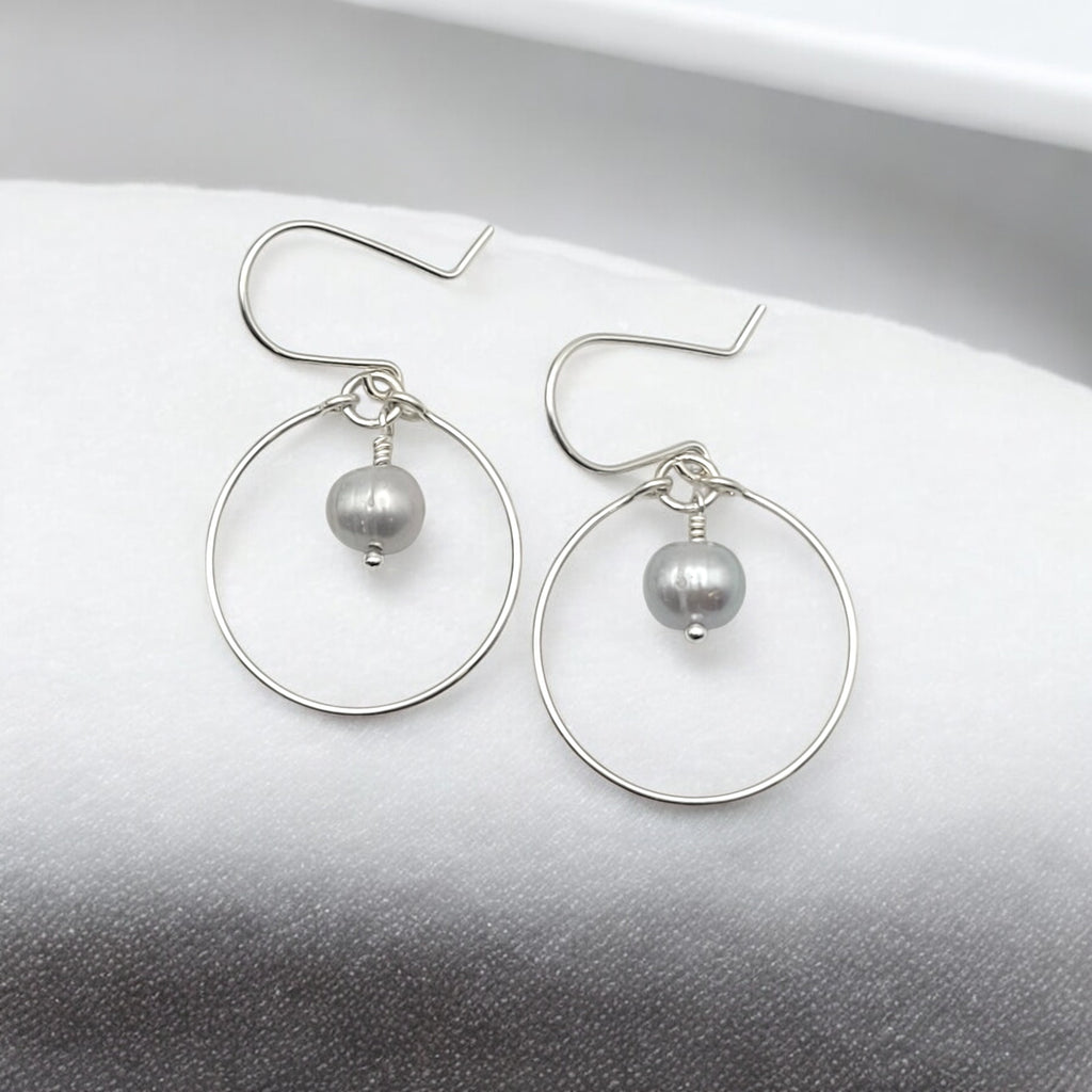 Pearl - Silver and Gray Hoops Earrings Bijou by SAM