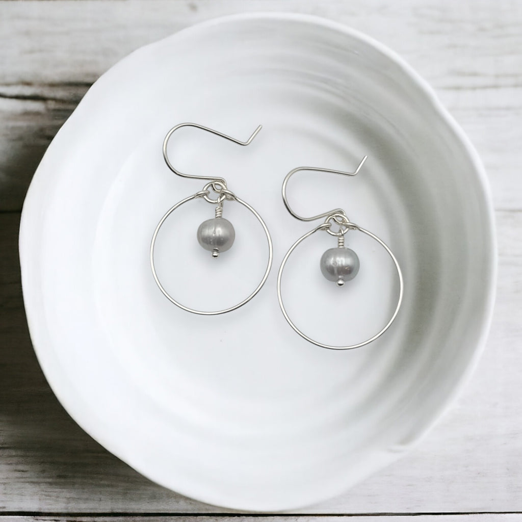Pearl - Silver and Gray Hoops Earrings Bijou by SAM