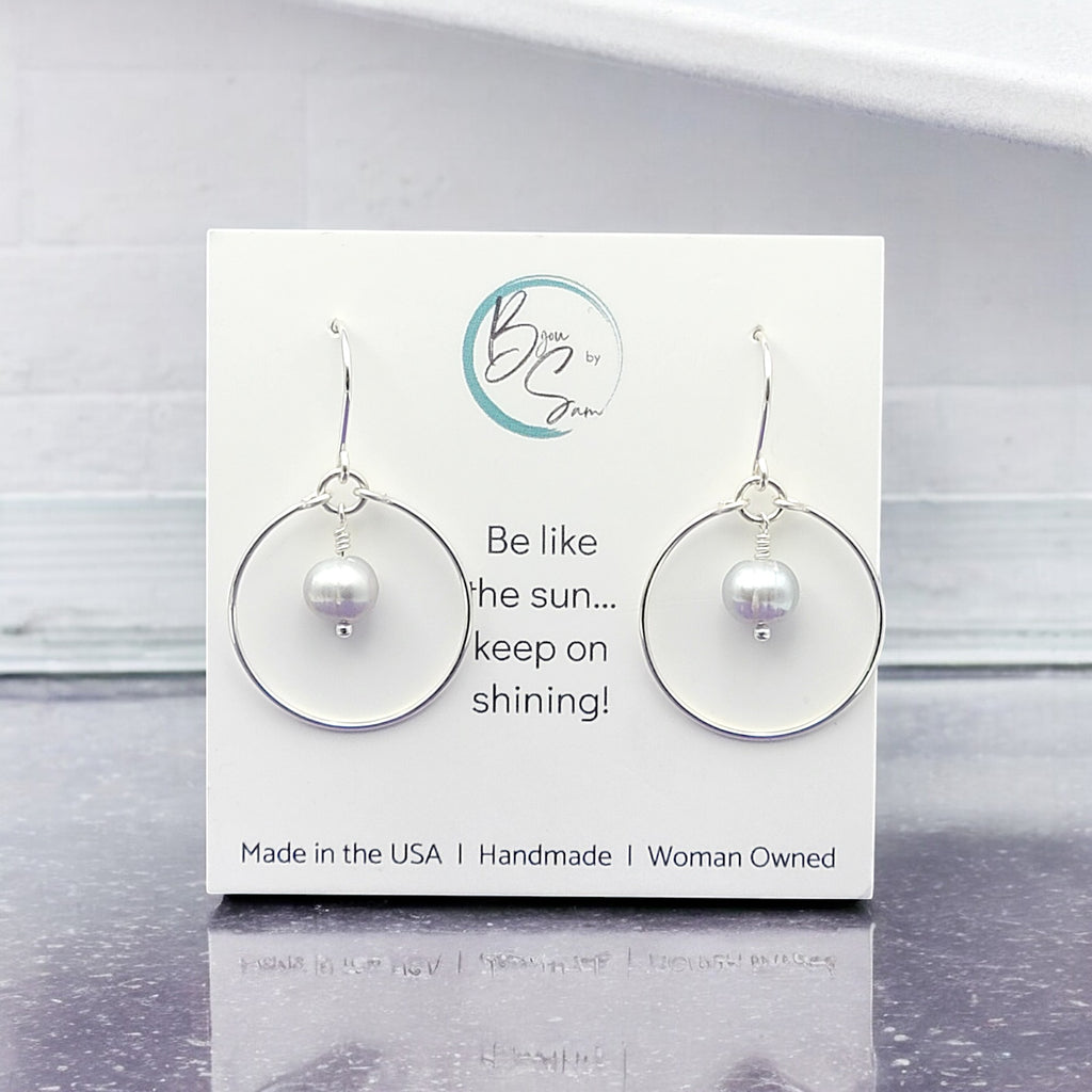 Pearl - Silver and Gray Hoops Earrings Bijou by SAM