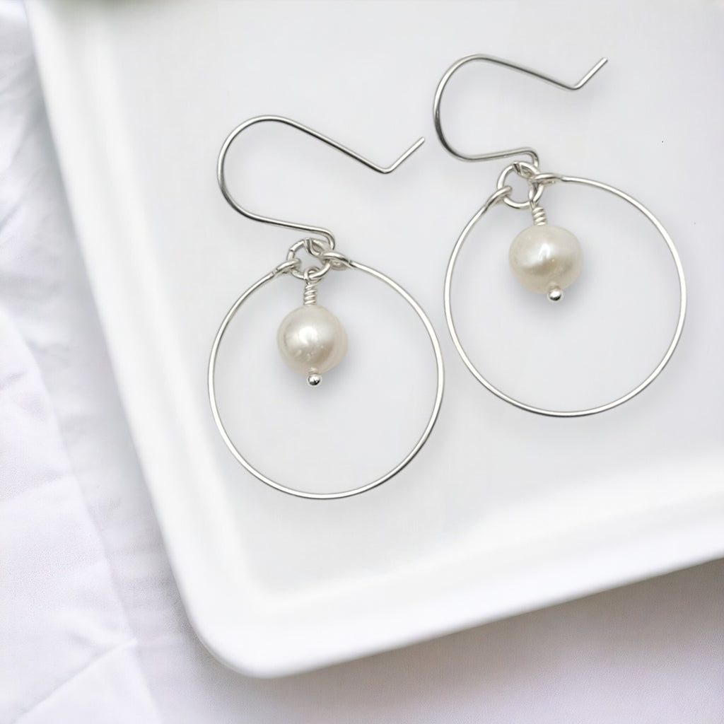 Pearl - Silver and Ivory Hoops Earrings Bijou by SAM