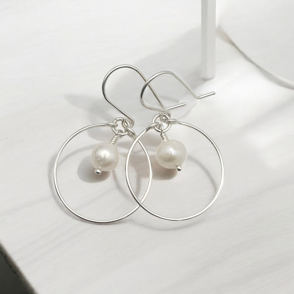 Pearl - Silver and Ivory Hoops Earrings Bijou by SAM