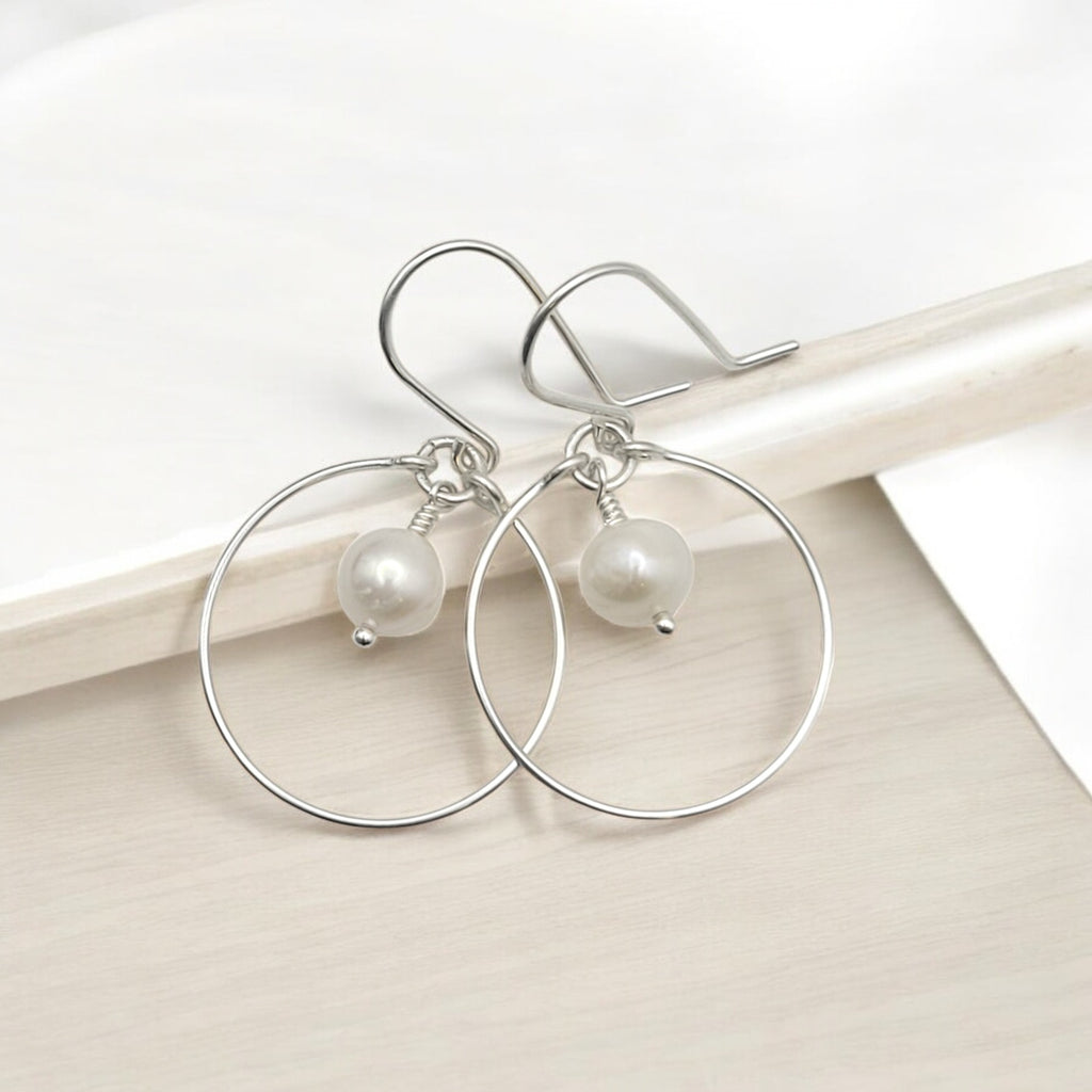 Pearl - Silver and Ivory Hoops Earrings Bijou by SAM