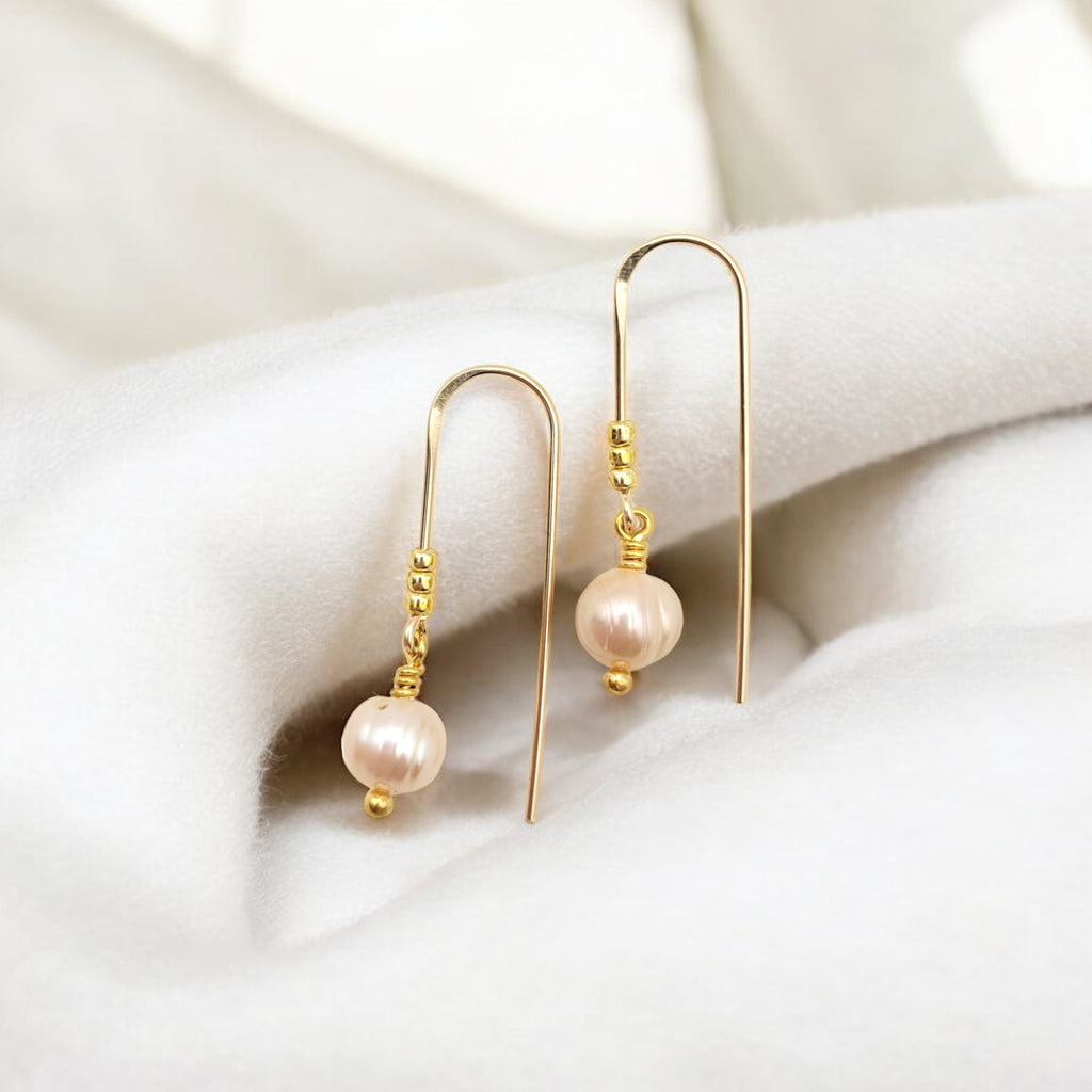 Pearl - Gold & Peach Threader Earrings Bijou by SAM