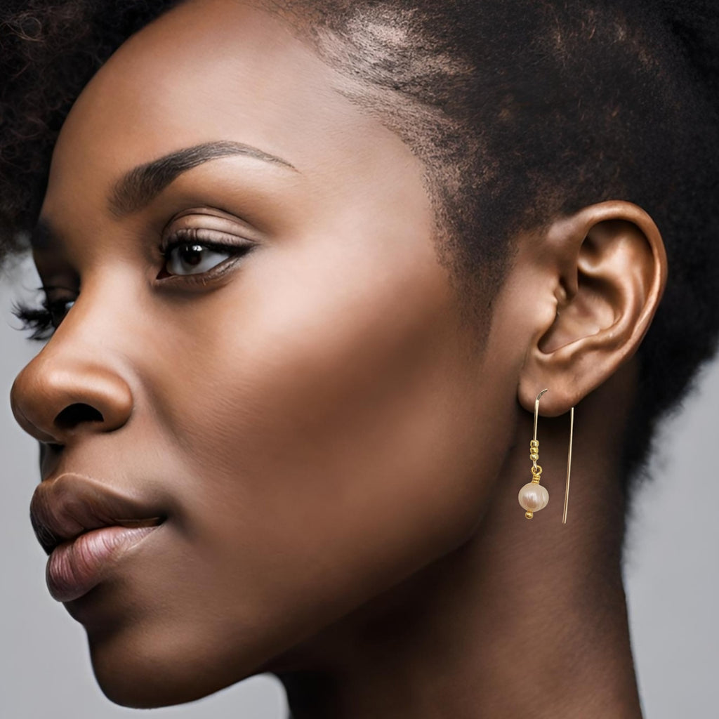 Pearl - Gold & Peach Threader Earrings Bijou by SAM