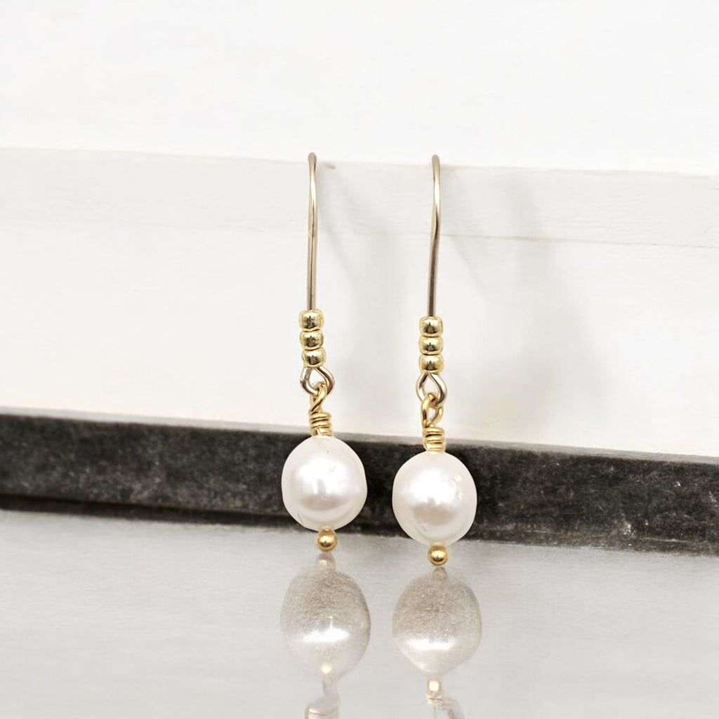 Pearl - Gold & Ivory Threader Earrings Bijou by SAM