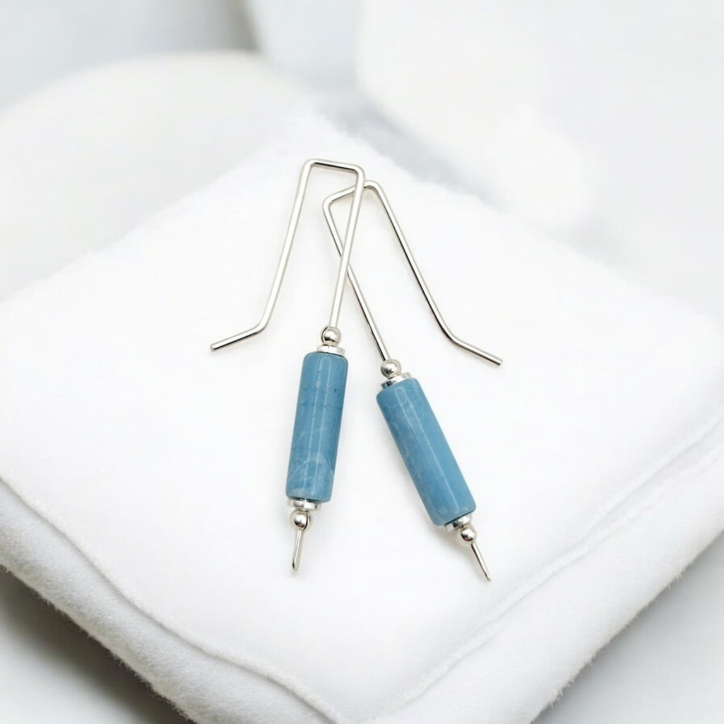 Mystique - Silver & Larimar Bar Threader Earrings Bijou by SAM