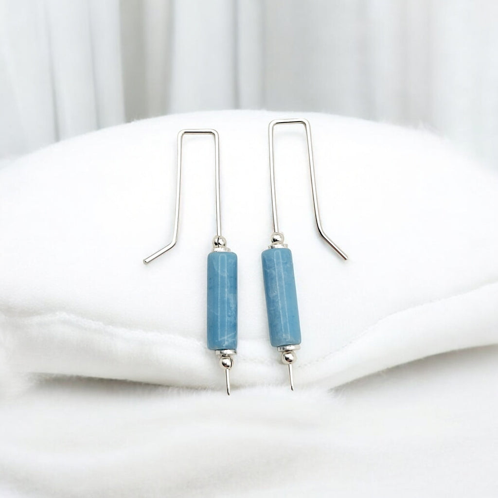 Mystique - Silver & Larimar Bar Threader Earrings Bijou by SAM