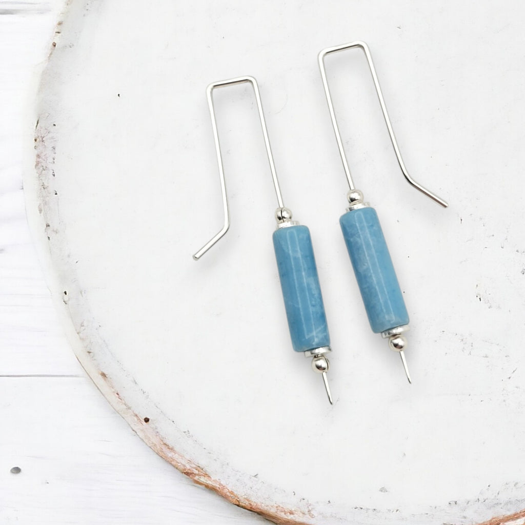 Mystique - Silver & Larimar Bar Threader Earrings Bijou by SAM
