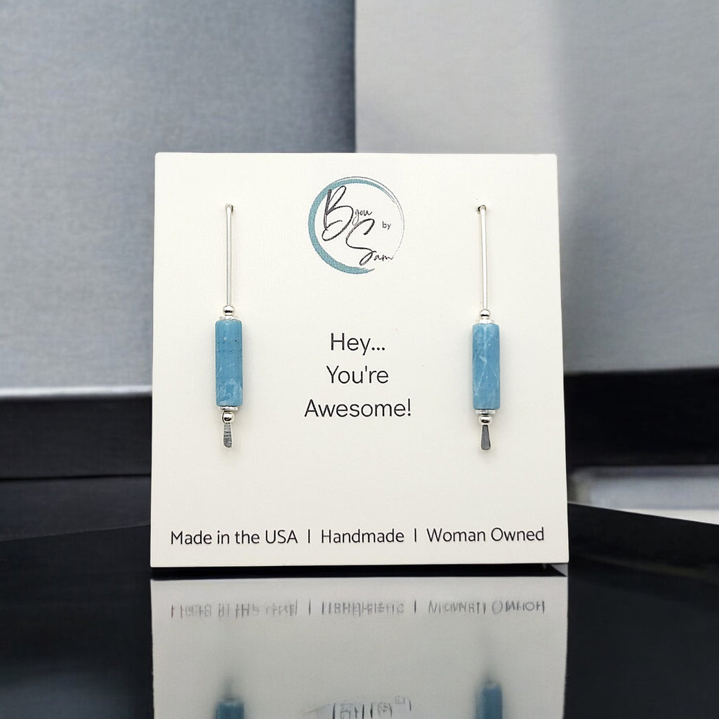 Mystique - Silver & Larimar Bar Threader Earrings Bijou by SAM