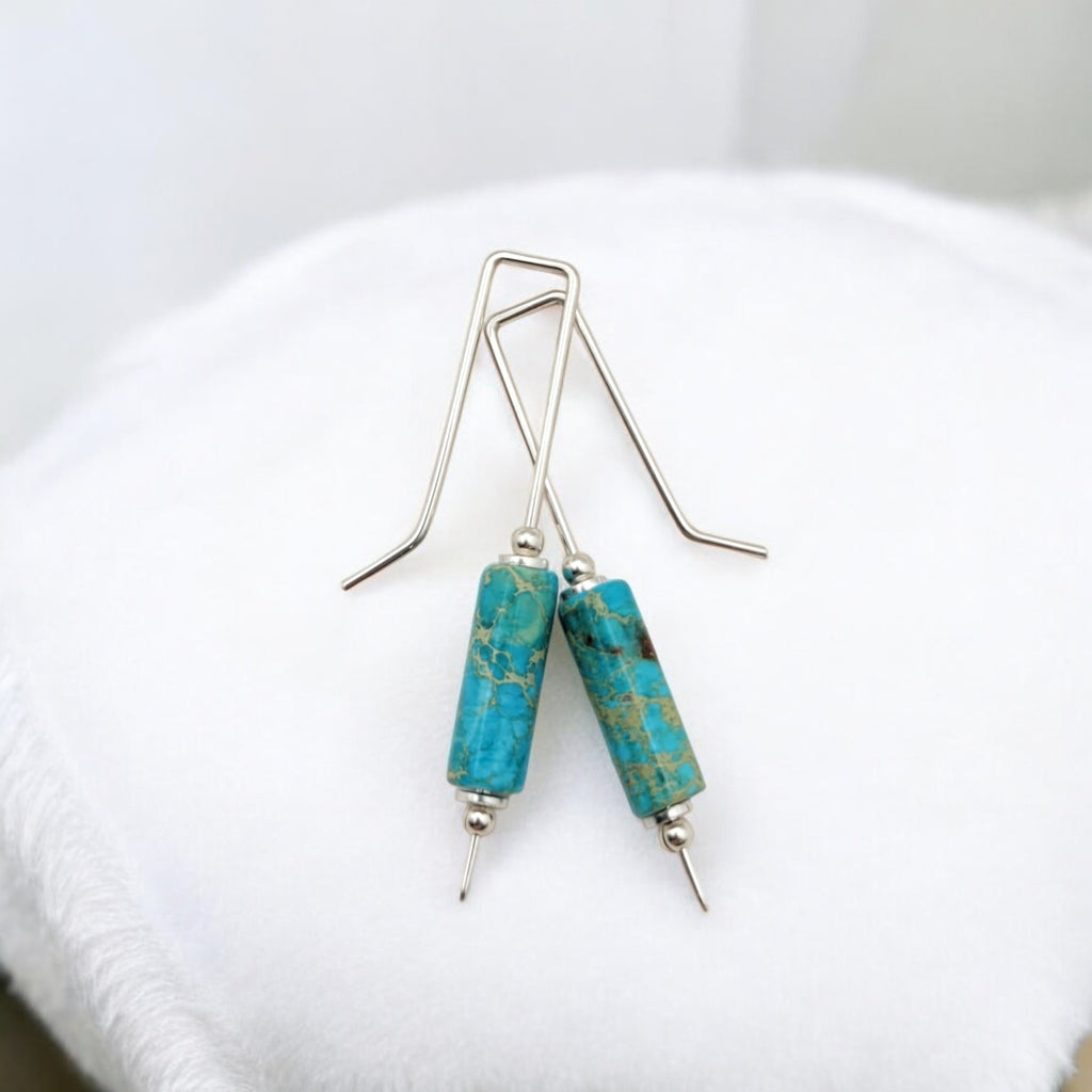 Mystique - Silver & Turquoise Bar Threader Earrings Bijou by SAM