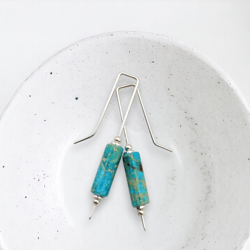 Mystique - Silver & Turquoise Bar Threader Earrings Bijou by SAM
