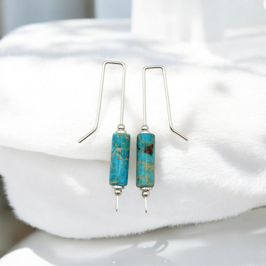 Mystique - Silver & Turquoise Bar Threader Earrings Bijou by SAM