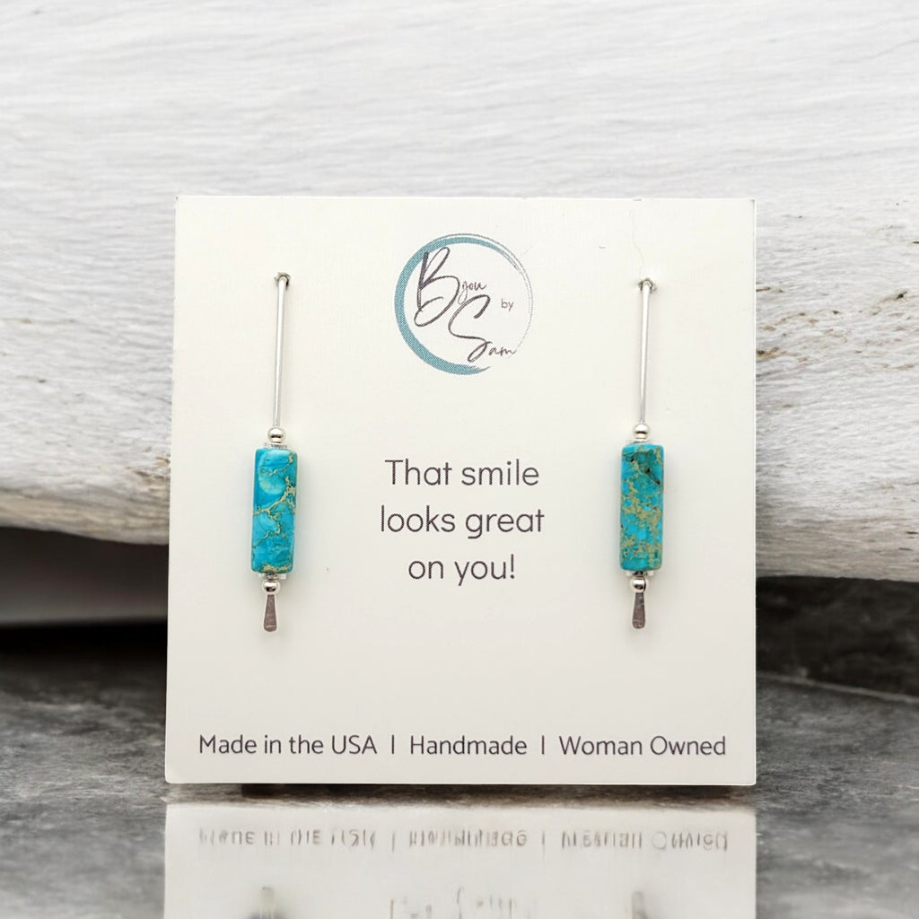 Mystique - Silver & Turquoise Bar Threader Earrings Bijou by SAM