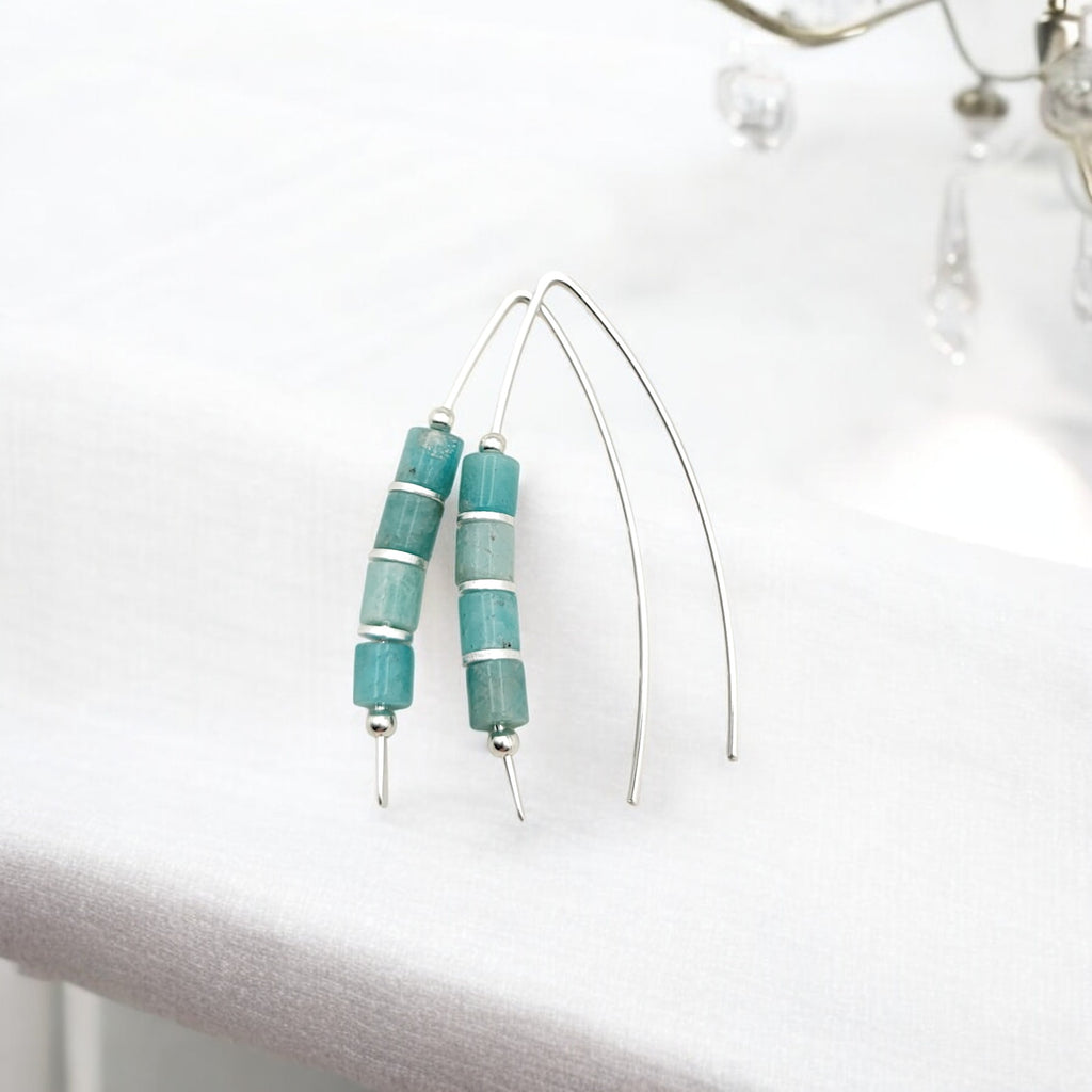 Wish - Silver & Green Amazonite Earrings Bijou by SAM
