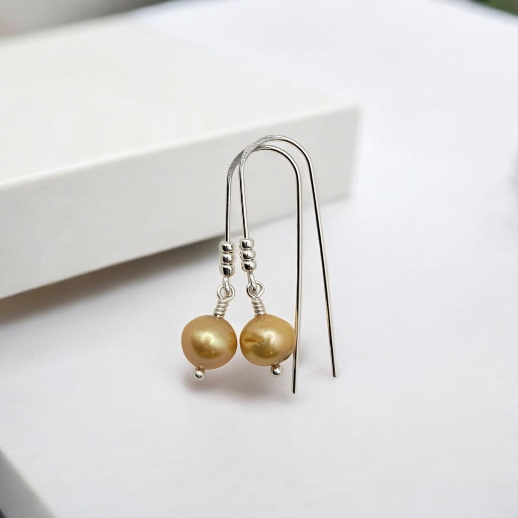 Pearl - Silver & Champagne Threaders Earrings Bijou by SAM