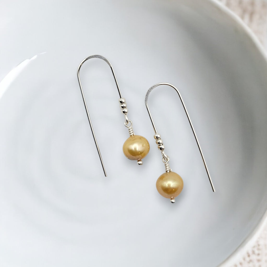 Pearl - Silver & Champagne Threaders Earrings Bijou by SAM