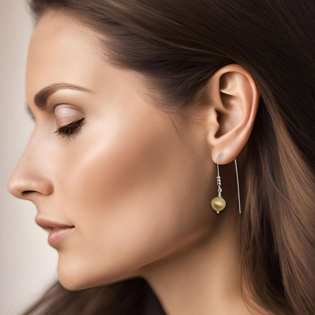 Pearl - Silver & Champagne Threaders Earrings Bijou by SAM