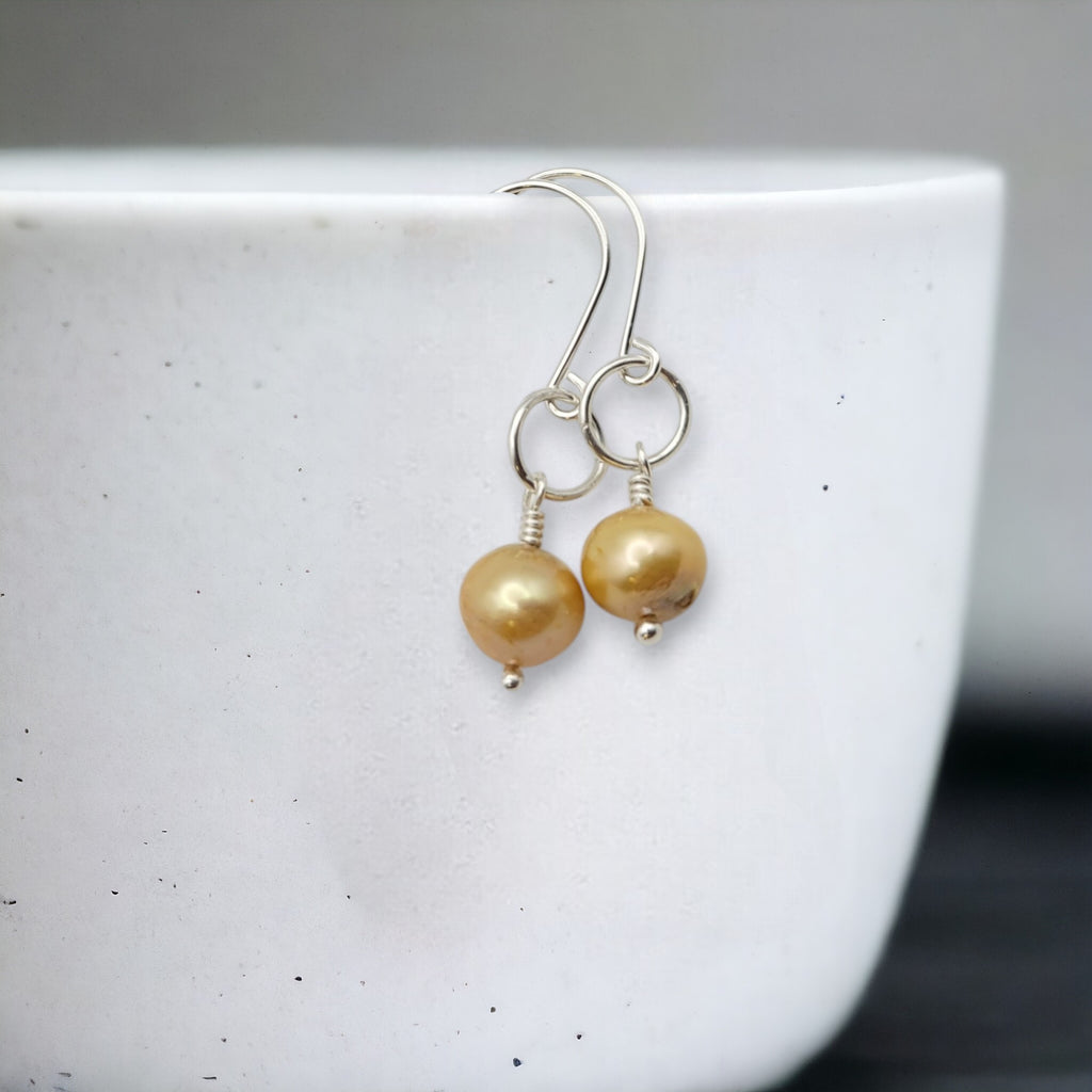 Pearl - Silver & Champagne Dangle Earrings Bijou by SAM