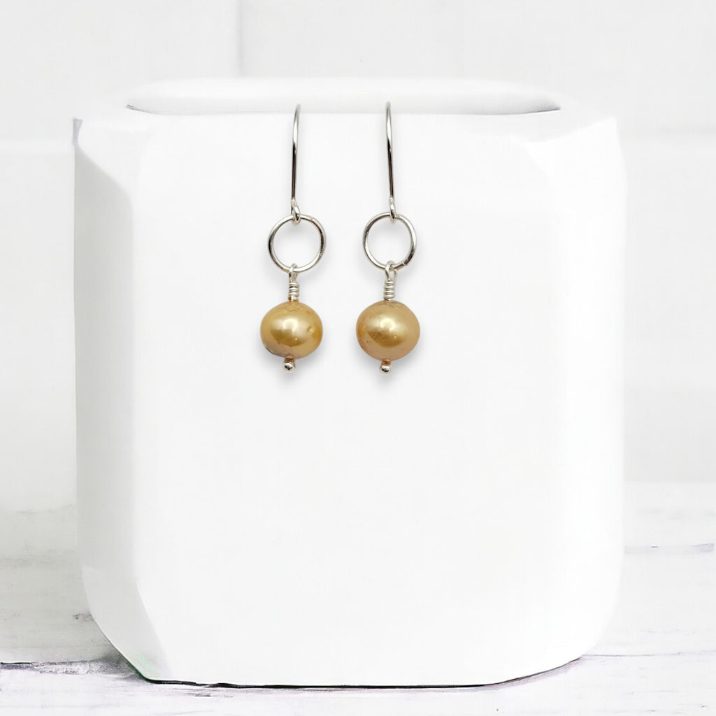Pearl - Silver & Champagne Dangle Earrings Bijou by SAM