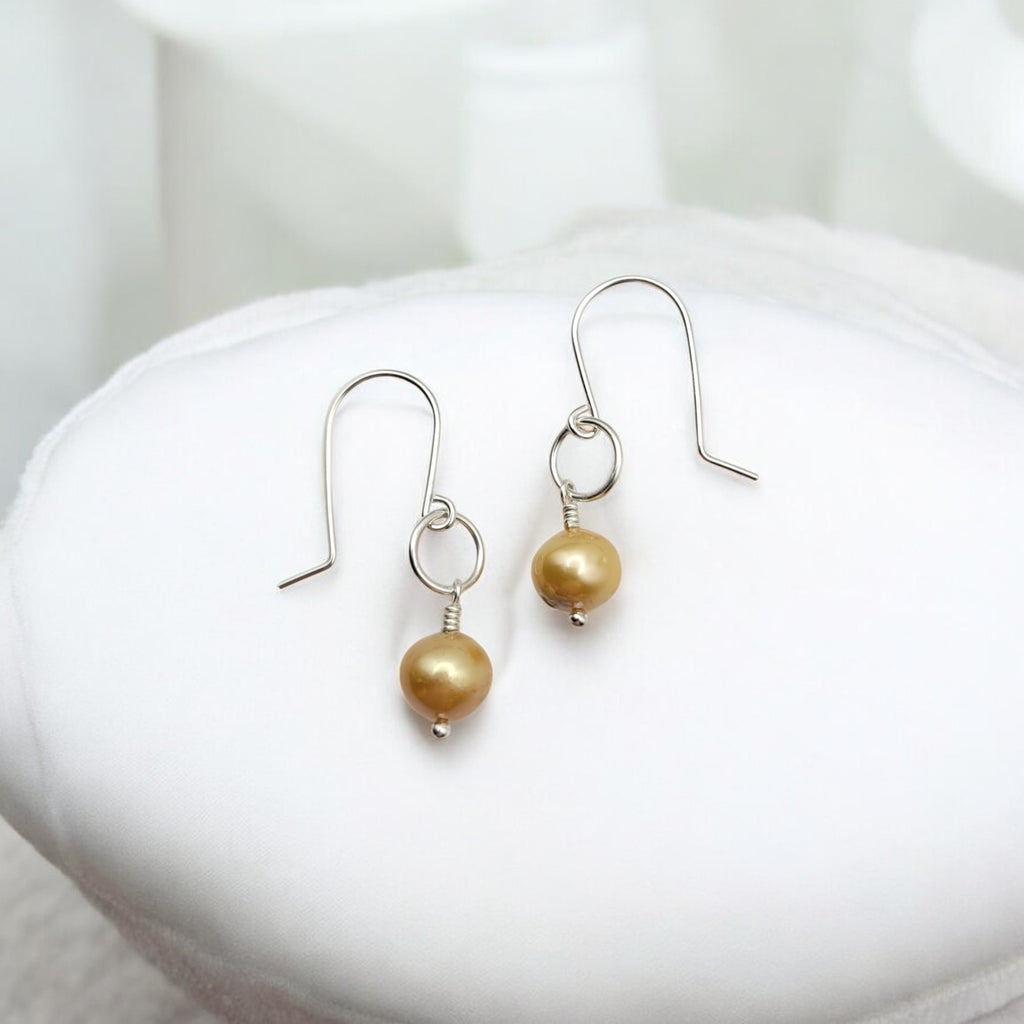Pearl - Silver & Champagne Dangle Earrings Bijou by SAM