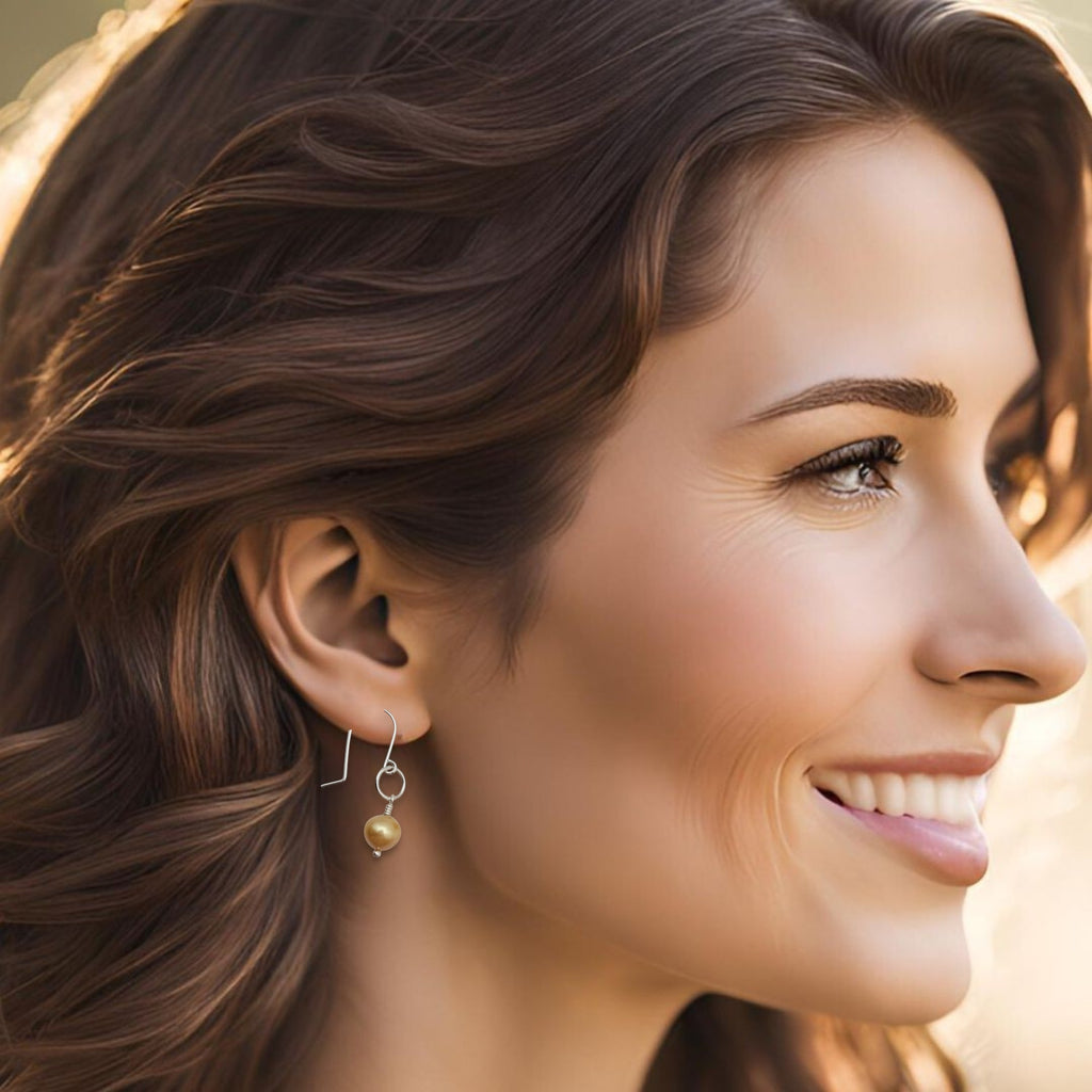 Pearl - Silver & Champagne Dangle Earrings Bijou by SAM