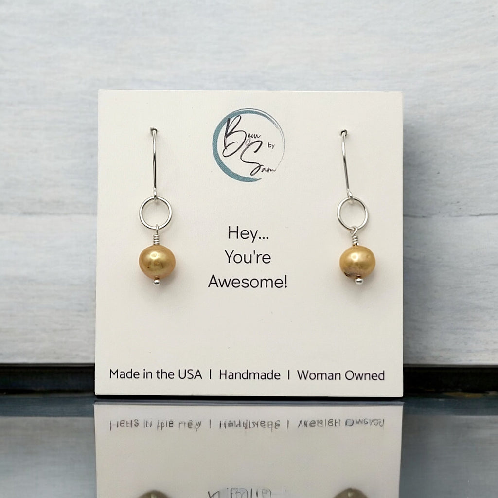 Pearl - Silver & Champagne Dangle Earrings Bijou by SAM