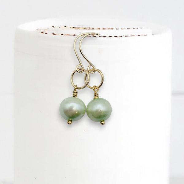 Pearl - Gold & Mint Green Earrings Bijou by SAM